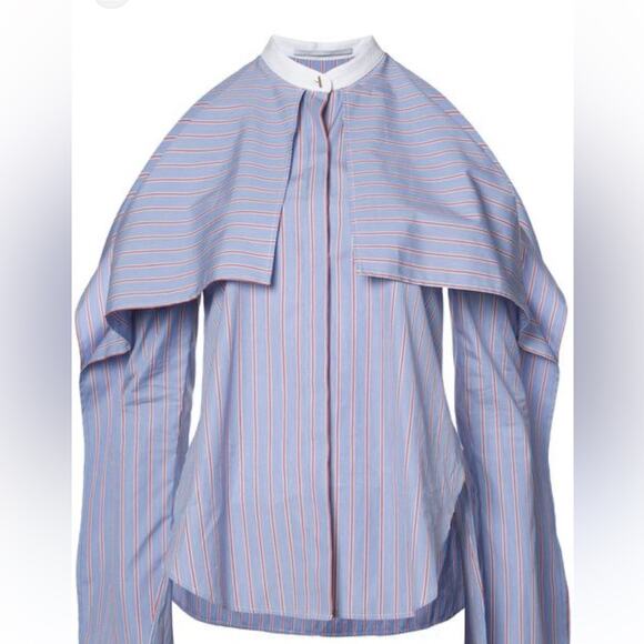 Rosetta Getty Striped Poplin Fold-Over Blouse Blue Red White stripe size 0 - Picture 3 of 9